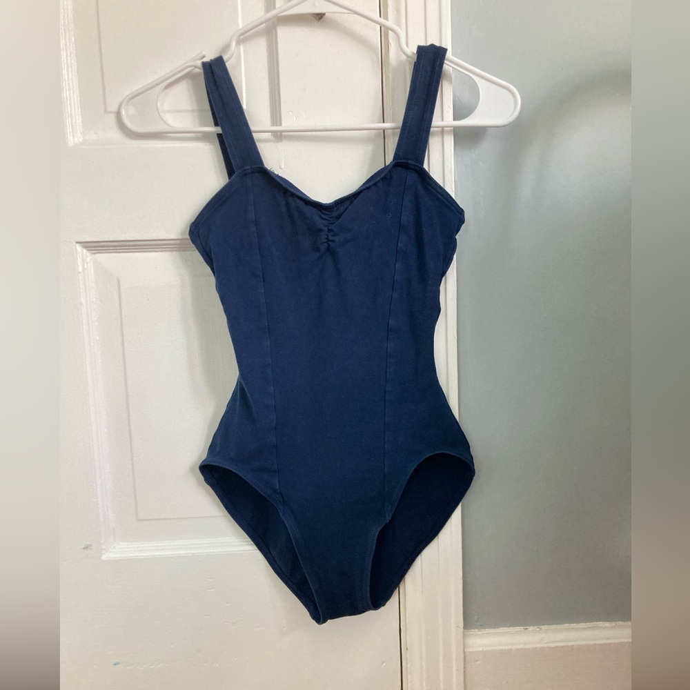 Navy blue Capezio wide strap cotton leotard